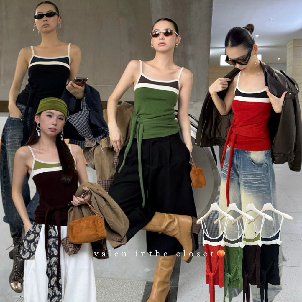 ส่งด่วน 🛵 25M538 MMFISH 𝗗𝗨𝗢 𝗪𝗔𝗜𝗦𝗧 𝗧𝗜𝗘 𝗖𝗔𝗠𝗜 เสื้อสายเดี่ยวสุดปัง สีสันสดใส ดีไซน์ทูโทนตัดเส้นช่วงอก ตัวเสื้อผูกเอวได้