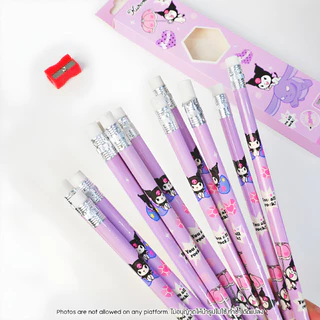 ดินสอ Kuromi 2B Pencil พร้อมยางลบ 3661 Kuromi ลายการ์ตูนน่ารัก สีม่วง แถมฟรี กบเหลา เครื่องเขียนนักเรียน เครื่องเขียน