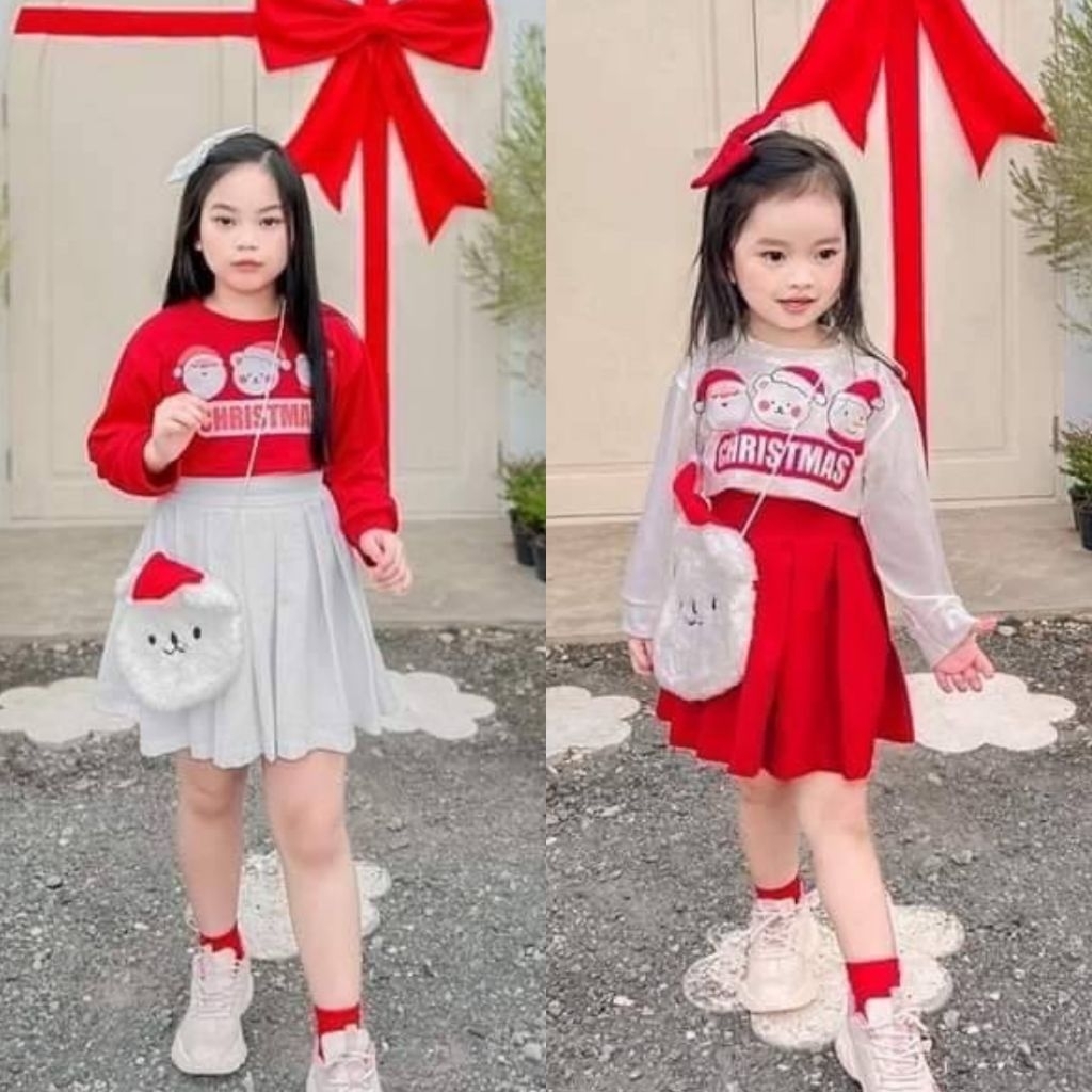 ชุดคริสมาส ชุดซานตี้ เสื้อแขนยาวฟรีกระเป๋า🎅พร้อมส่ง(KU)