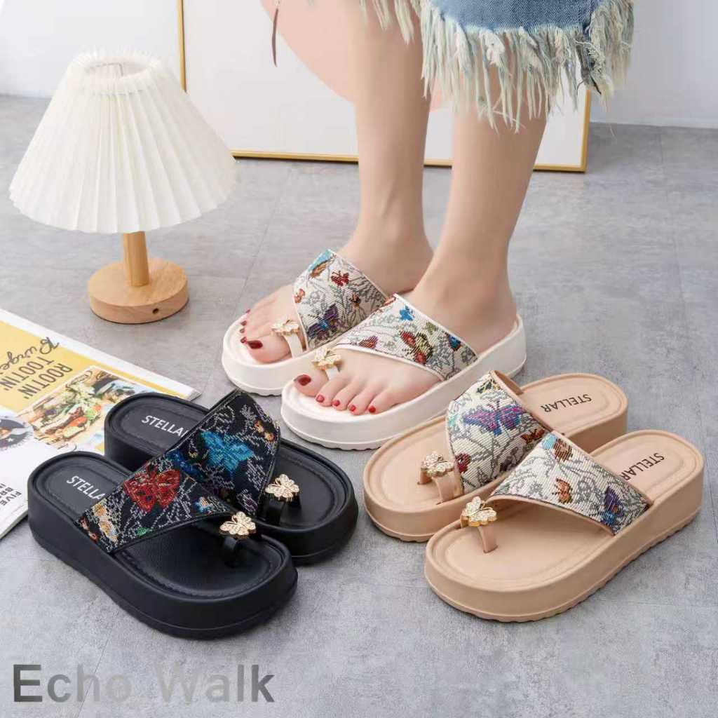 Echo Walk รองเท้าแตะผู้หญิง EVA แฟชั่น 🦋 ลายผีเสื้อหรู จี้ทอง พื้นหนานุ่ม ใส่สบาย แมทช์ทุกลุค ✨