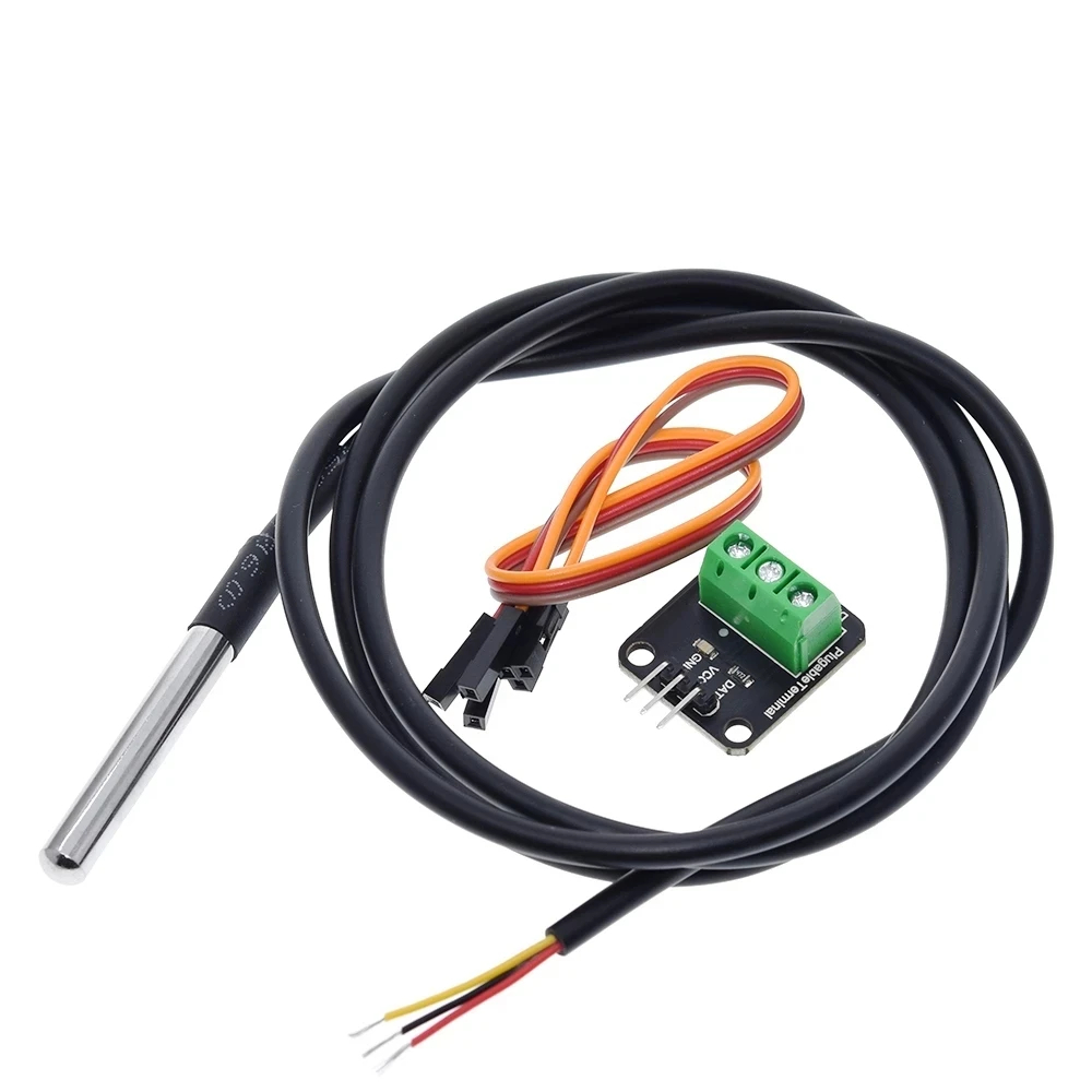 DS18B20 Temperature Sensor Module Kit Waterproof 100cm Digital Sensor Cable Stainless Steel Probe Te