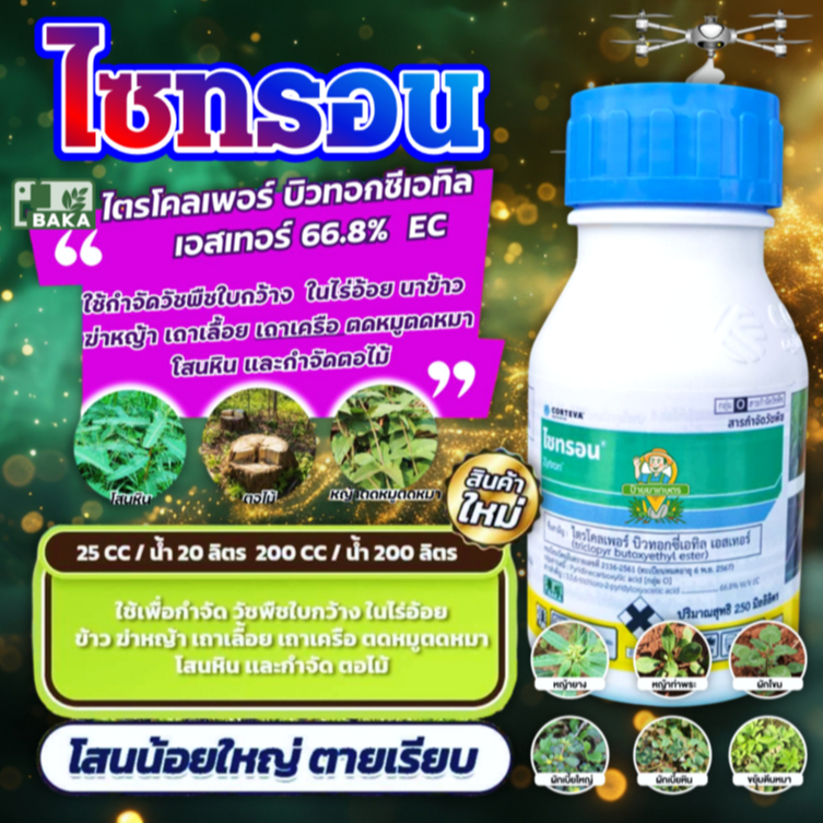 ไซทรอน ขนาด 250 ซีซี ไตรโคลเพอร์ 66.8% กำจัดหญ้าใบกว้าง ฉีดพ่นทับอ้อยได้ กำจัดตอไม้ ยาทาตอไม้