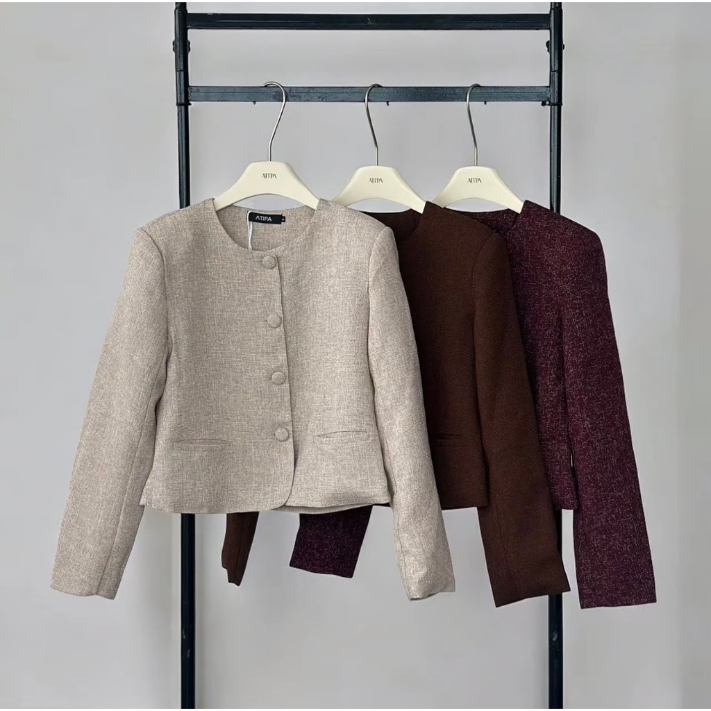 Atipashop - MONARCH WEAVE BLAZER เบลเซอร์ แขนยาว คอกลม กระดุมหน้า ทรงสวยผ้านิ่ม