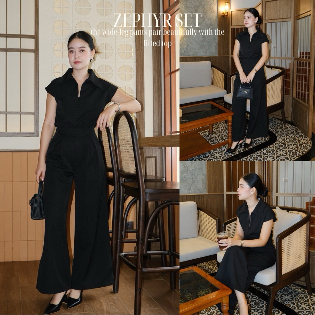 BOOSARA : Zephyr Set  ชุดเซ็ตเสื้อ+กางเกงขายาวทรงกระบอกใหญ่ ใส่ไปทำงานหรือไปเที่ยวก็เอาอยู่- BSR C.