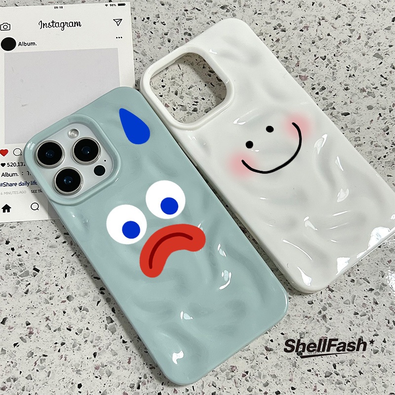 เคสโทรศัพท์แสดงออกตลกน่ารักสําหรับ iPhone 16 15 11 12 13 14 Pro Max 16 Plusซิลิโคนอ่อนนุ่ม Wave พับรูปแบบฝาครอบกันกระแทก