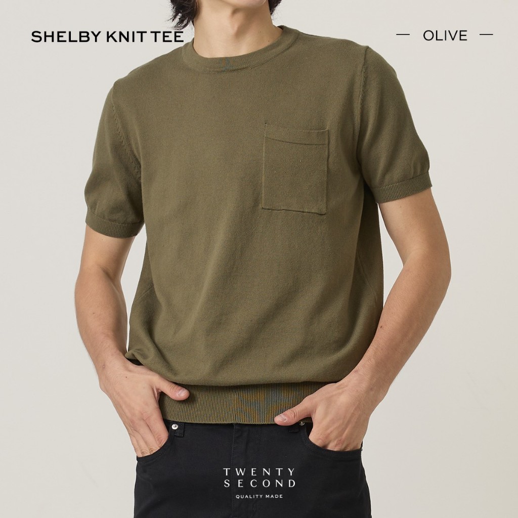 TWENTYSECOND เสื้อยืดแขนสั้นผ้า Knit รุ่น Shelby Knit Cotton Tee - เขียว / Olive