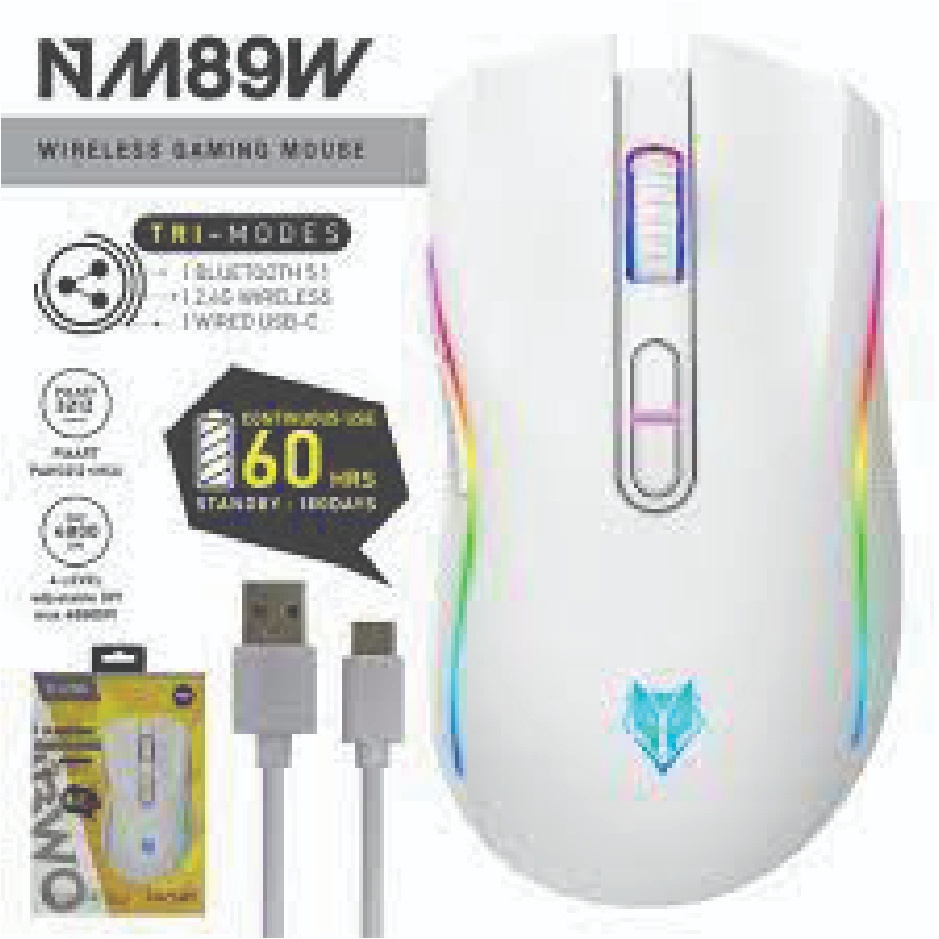 NUBWO NM89W WIRELESS & BlUETOOTH GAMING MOUSE มีไฟ RGB ปรับ DPI ได้ ของแท้ รับประกัน 1 ปี