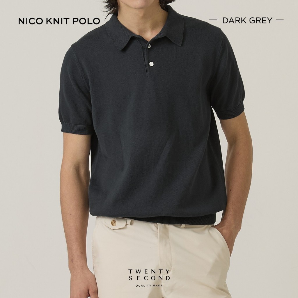 TWENTYSECOND เสื้อโปโลแขนสั้น ผ้า Knit  รุ่น Nico Knit Polo - เทา / Grey