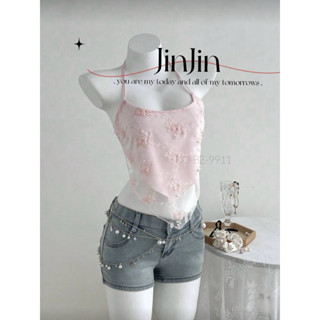 KOBE-9911 🍁 รุ่น JinJin เสื้อสายเดี่ยวลูกไม้ปักโทนชมพู 🇹🇭 พร…