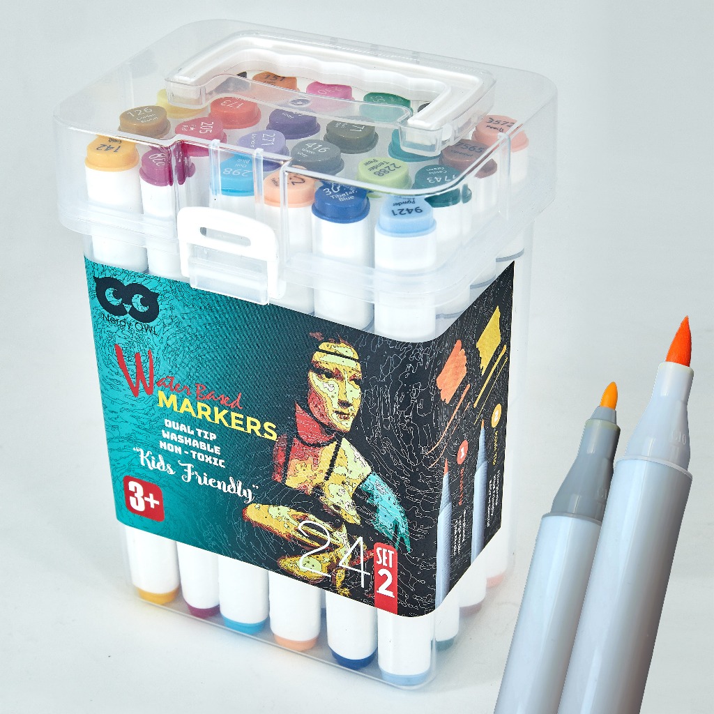 Nerdy OWL Dual-Tip Water-based Markers 24 colors SET2 ปากกาสีเมจิกสูตรน้ำ ล้างออกได้ ปลอดสารพิษ