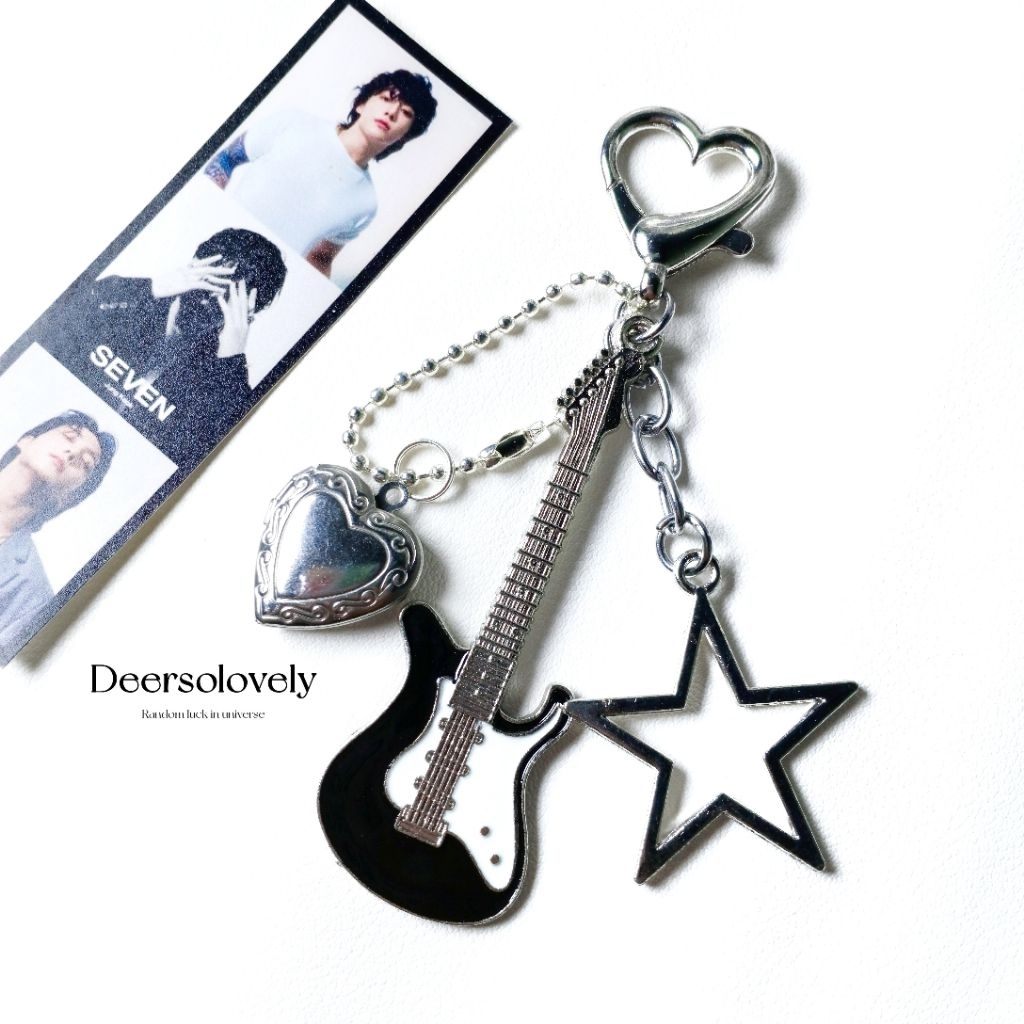 พวงกุญแจล็อกเกตสแตนเลส พวงกุญแจกีตาร์ สั่งทำได้ ร้้านใส่ให้ 2 รูป 🎸★