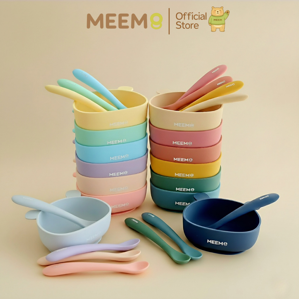 MEEM ชามซิลิโคนดูดโต๊ะ ลายหมี ชามซิลิโคนก้นดูด คุณภาพดี  รุ่น Little Bear (Colorful Series)