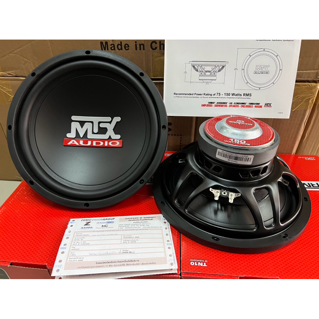 ราคาคู่ละ 2195บาท 10”เบสนุ่มลึก ฟังสบาย ไม่กินกำลังวัตต์ MTX ค่าย USA 10”Subwoofer