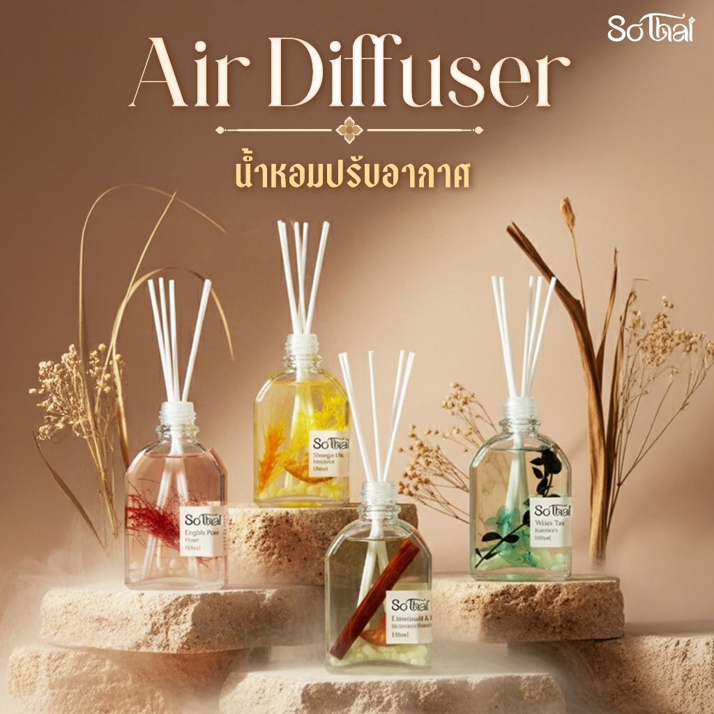 ก้านไม้หอม SO THAI น้ำหอมปรับอากาศ Diffuser กลิ่นหอมผ่อนคลาย สไตล์ไทย หอมสดชื่นยาวนาน 30 วัน