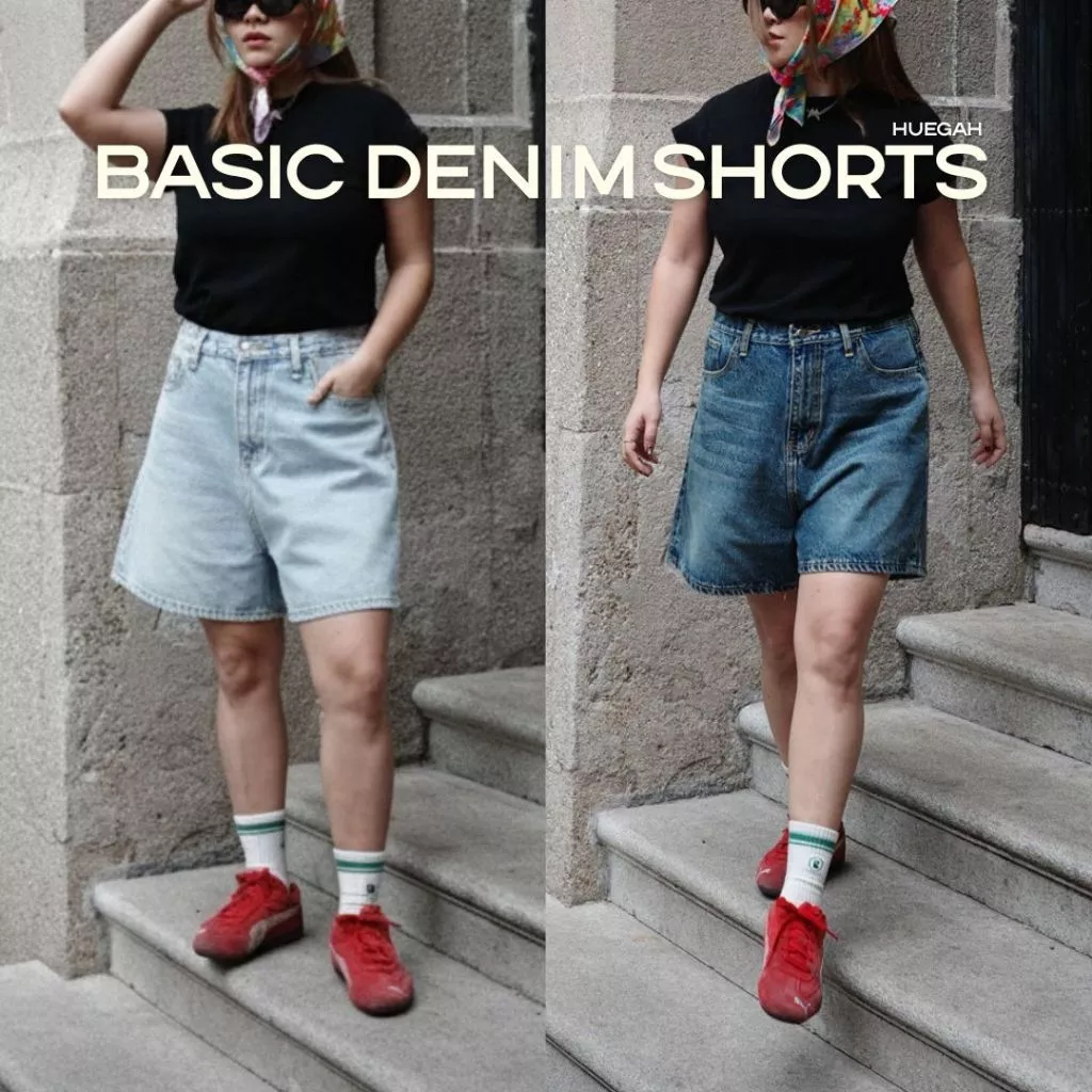 📍พร้อมส่ง📍HUEGAH Basic Shorts Blue/Light blue กางเกงยีนส์ขาสั้น