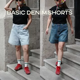 📍พร้อมส่ง📍HUEGAH Basic Shorts Blue/Light blue กางเกงยีนส์ขาสั้น