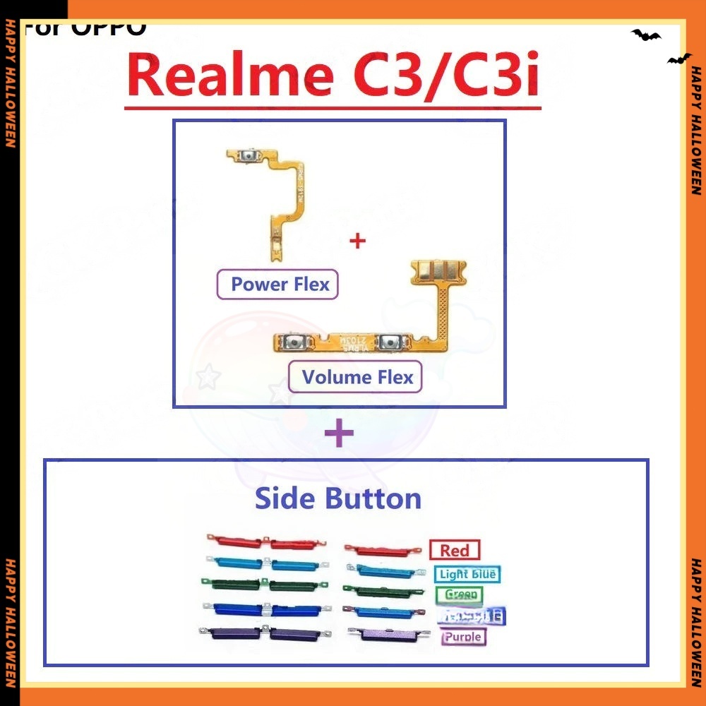 สําหรับ OPPO Realme C3 C3i ระดับเสียงด้านข้างปุ่ม Flex Cable Keys ปุ่มปิดระดับเสียงขึ้นและลงปุ่มด้าน