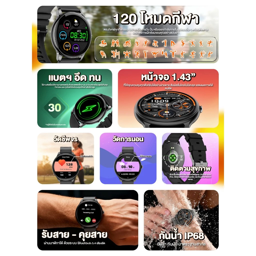 [ขายดี!] AXON Memo Series Smart Watch จอใหญ่ โทรได้ กันน้ำ วัดชีพจร การนอนหลับ รองรับภาษาไทย ประกัน 2 ปี thumbnail 4