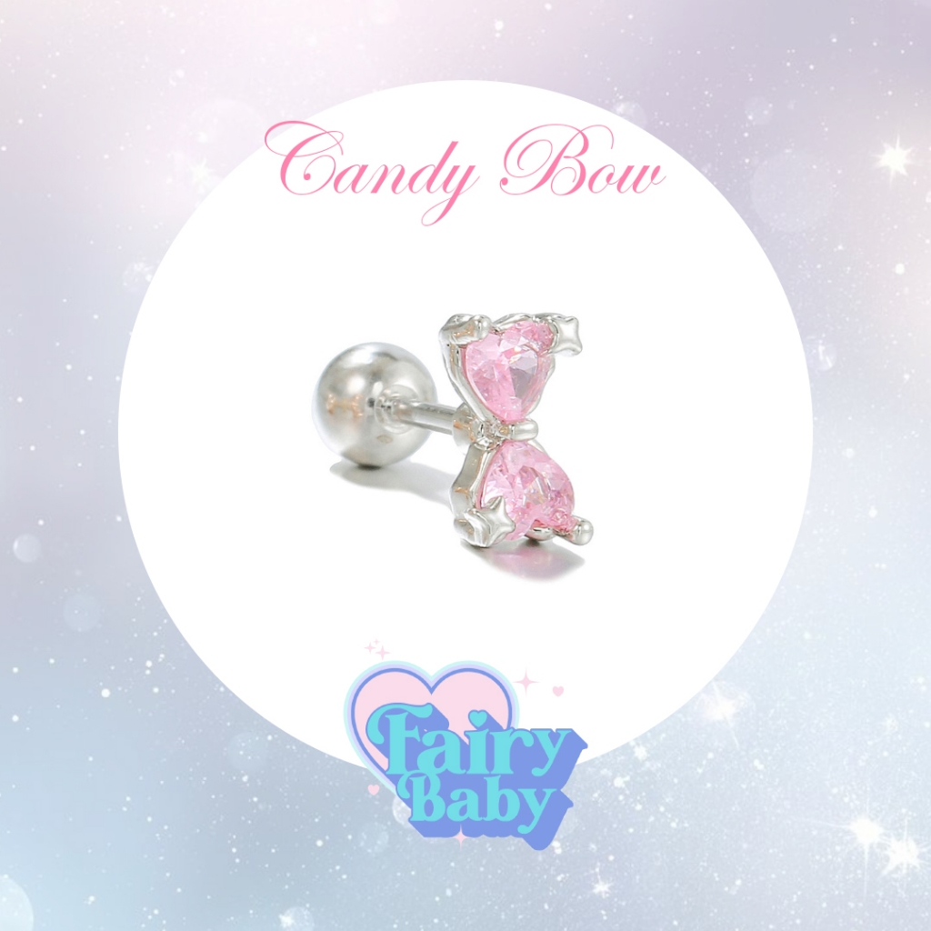 Fairybaby จิว Candy Bow ( 1 ชิ้น) จิวหู จิวต่างหู รูปโบว์ สวยมาก 1 ชิ้น (J1-021)