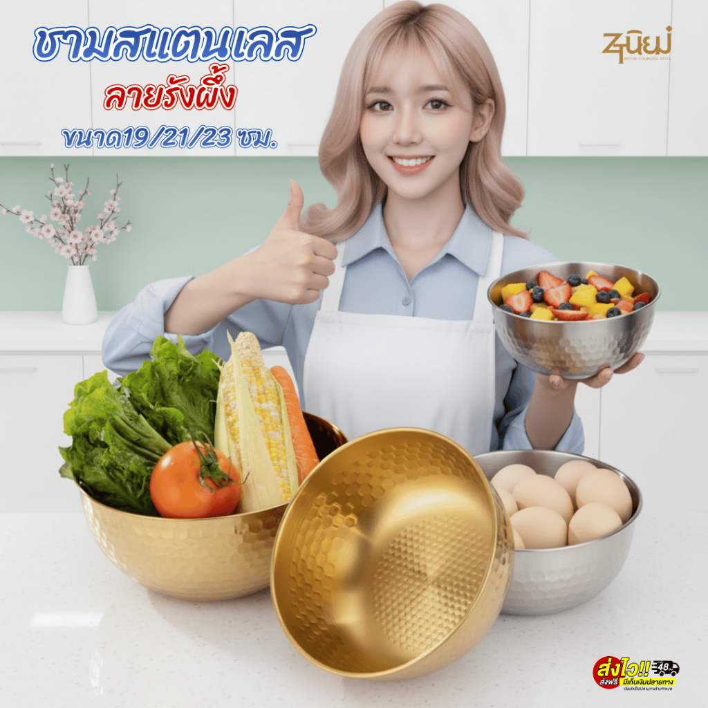 ชามสแตนเลสลายรังผึ้ง รุ่นหนา ขนาด19/21/23 ซม. สีเงิน/สีทอง สวย หรูหรา แข็งแรง ทนทาน ใช้งานได้จริง เหมาะกับทุกครัวเรือน