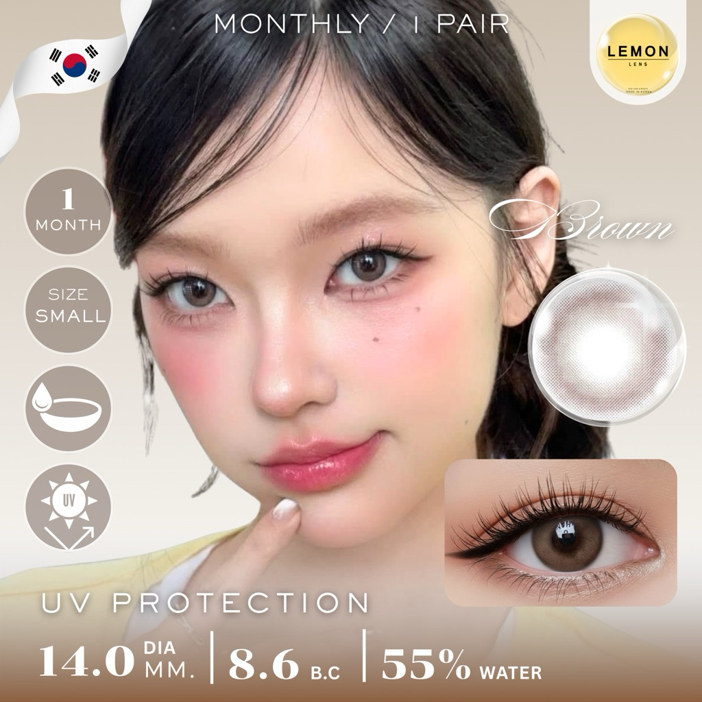 0302-T |🤎คอนแทคเลนส์ราย1เดือน Hydrogel สีน้ำตาล Brown ขนาดเล็ก DIA14.0💧water60%[ น้ำตาลดาร์กมอคค่า ห