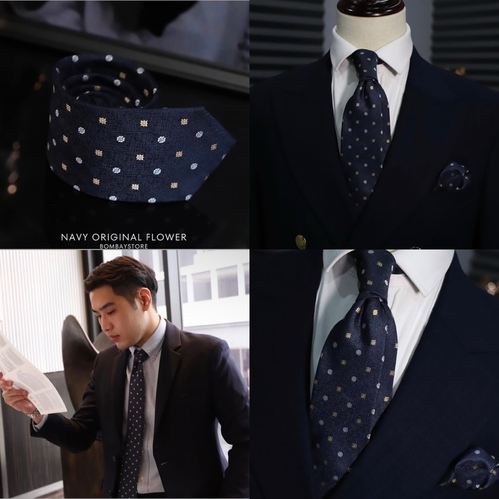 เนคไทด์สีกรมลายดอกมินิมอล navy necktie