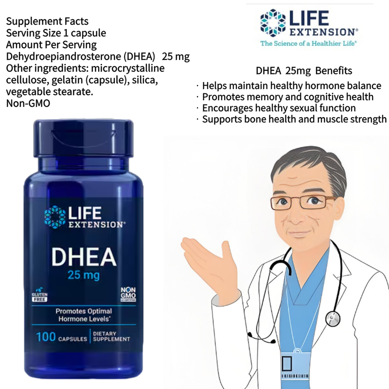 Life Extension DHEA 25 mg 100 capsules for hormone balance and muscle mass function