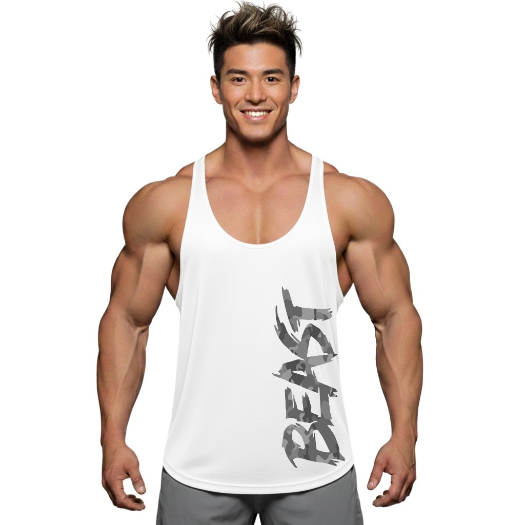 BEAST เสื้อกล้ามเพาะกายทรงคลาสสิค Bodybuilding Dry Fit Gym Tank Top