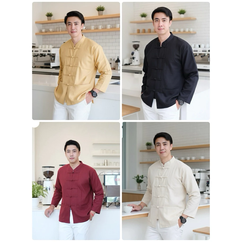 เสื้อผ้าฝ้ายกระดุมจีนคอจีนแขนยาว