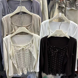 Riko set ชุดเซ็ตเสื้อคลุม สายเดี่ยว เย็บระบายหน้าอก ชายระบาย 2 ชั้น KN.Clothes