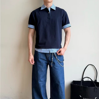 American-Style Double-Layer Paneled Short-Sleeve Shirt - Casual, Loose-Fit, Trendy & Versatile