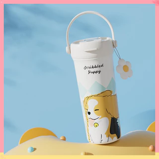กระบอกน้ำเก็บอุณหภูมิ 550ml กระติกสุญญากาศเซรามิคไลเนอร์ ชุดภาพวาดลายพิเศษ แก้รูปร่างสูงแก้วน้ำสองใบ