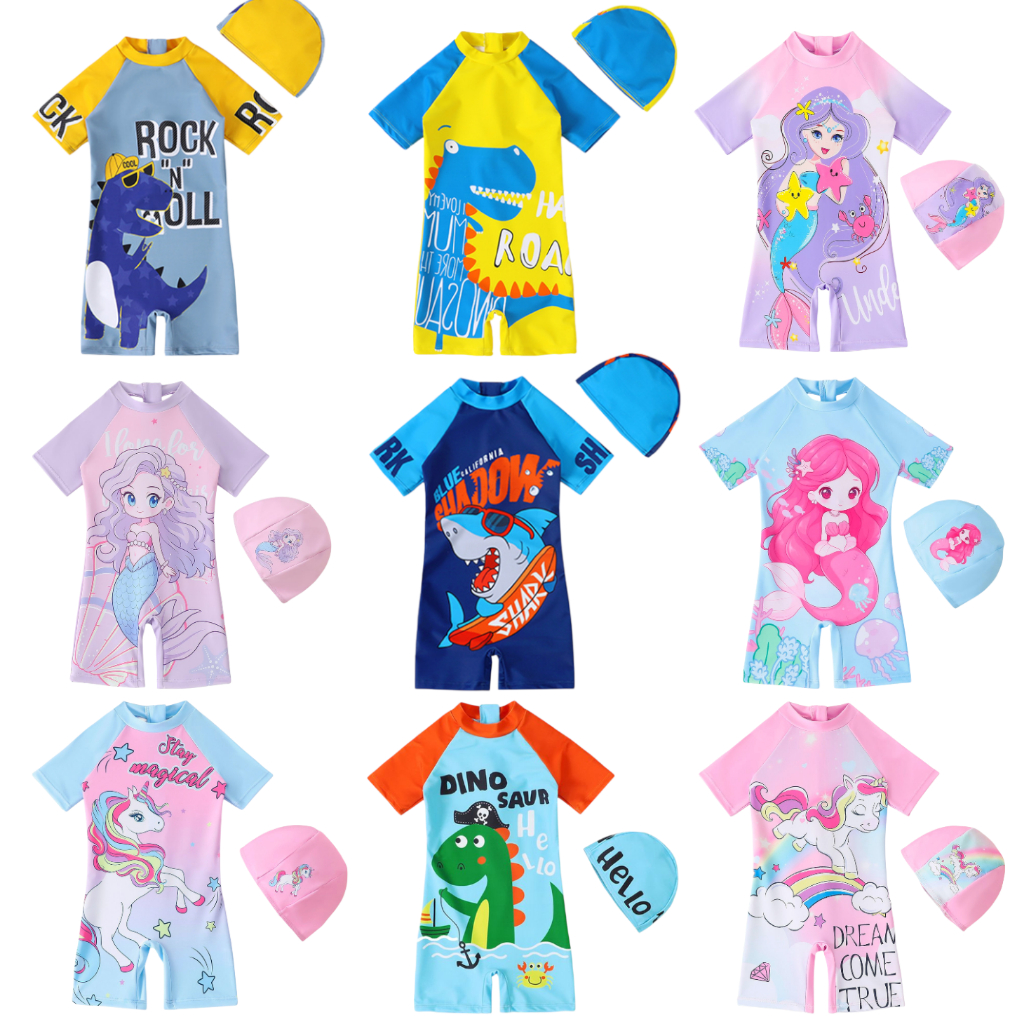มาใหม่New2026 ชุดว่ายน้ำเด็กชายลายการ์ตูนแบบน่ารัก ชุดบอดี้สูทเด็กพร้อมหมวก  Y08