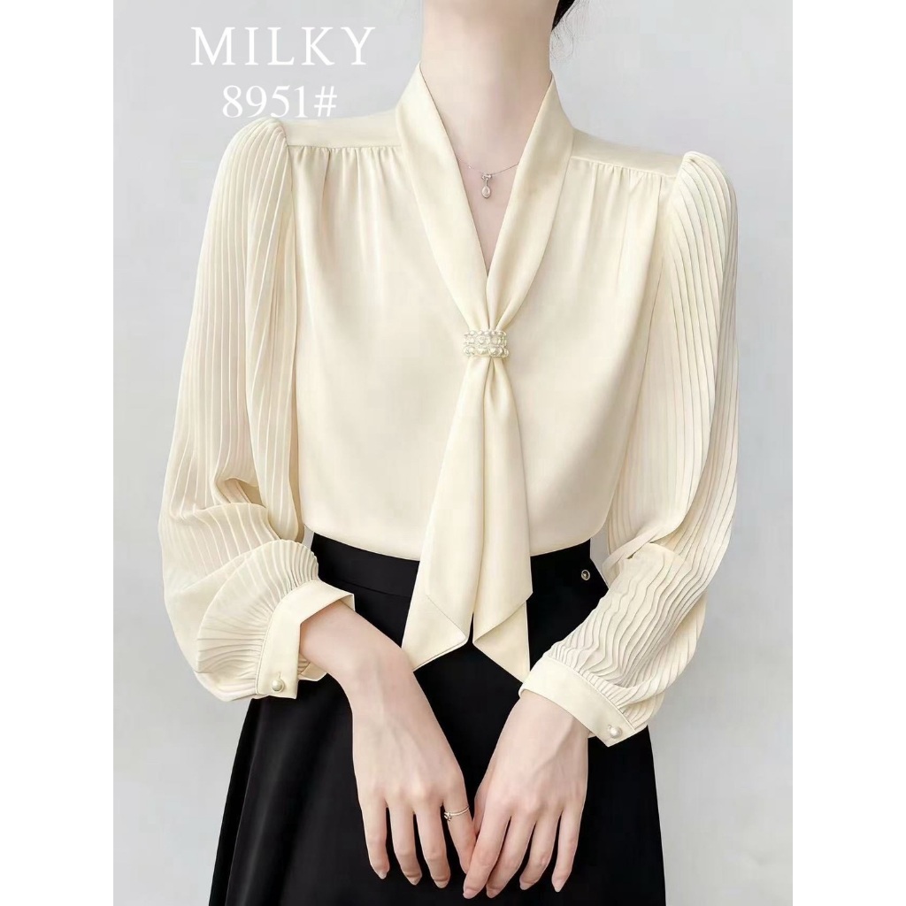 เสื้อเชิ้ตแคนพีทผ้าใหม่ สำหรับผู้หญิงทรงมืออาชีพพร้อมจีบแบบ เหมาะสำหรับสาวออฟฟิศ