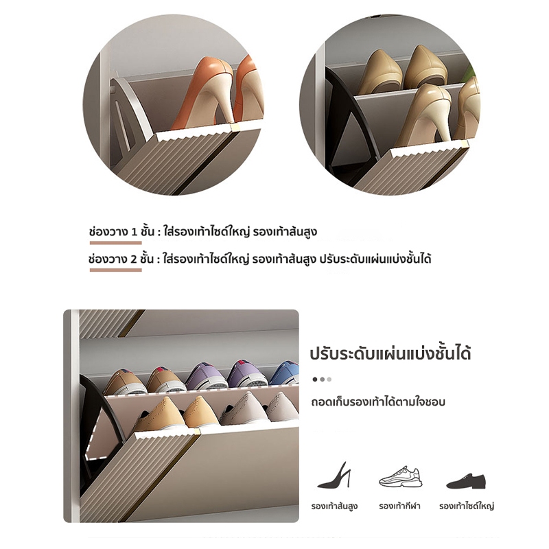 ตู้เก็บรองเท้า ตู้รองเท้าหรูหราน้ำหนักเบา 2ขนาด สีขาว[พร้อมส่ง] - รูปที่ 3