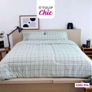 TULIP CHIC พิมพ์ลาย CHIC P14 พิมพ์ลายตางราง โทนสีเทา ชุดผ้าปู ผ้าห่มนวม สไตล์มินิมอล สัมผัสนุ่มไม่ระคายผิว