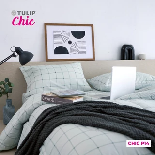 TULIP CHIC พิมพ์ลาย CHIC P14 พิมพ์ลายตางราง โทนสีเทา ชุดผ้าปู ผ้าห่มนวม สไตล์มินิมอล สัมผัสนุ่มไม่ระคายผิว