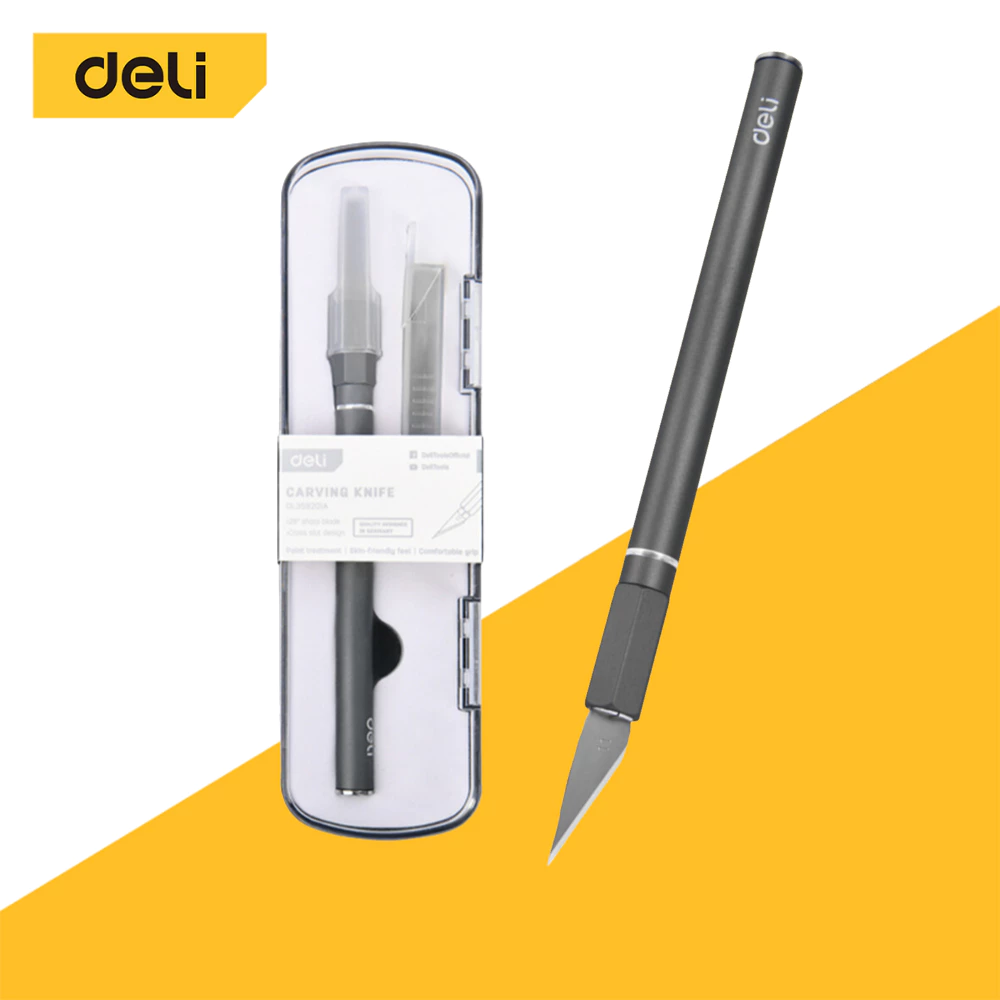 Deli มีดแกะสลัก มีดอาร์ทไนท์ SK5 สำหรับงานโมเดล ด้ามจับอลูมิเนียม มีตัวล็อคใบมีด Carving Knife