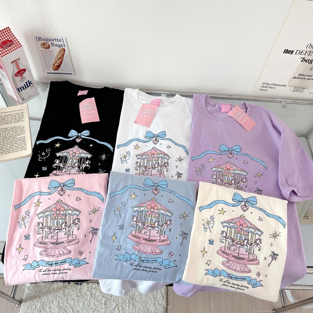 S369 เสื้อยืด oversize ผ้าคอตตอน สกรีน ม้าหมุน