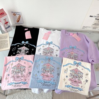 S369 เสื้อยืด oversize ผ้าคอตตอน สกรีน ม้าหมุน