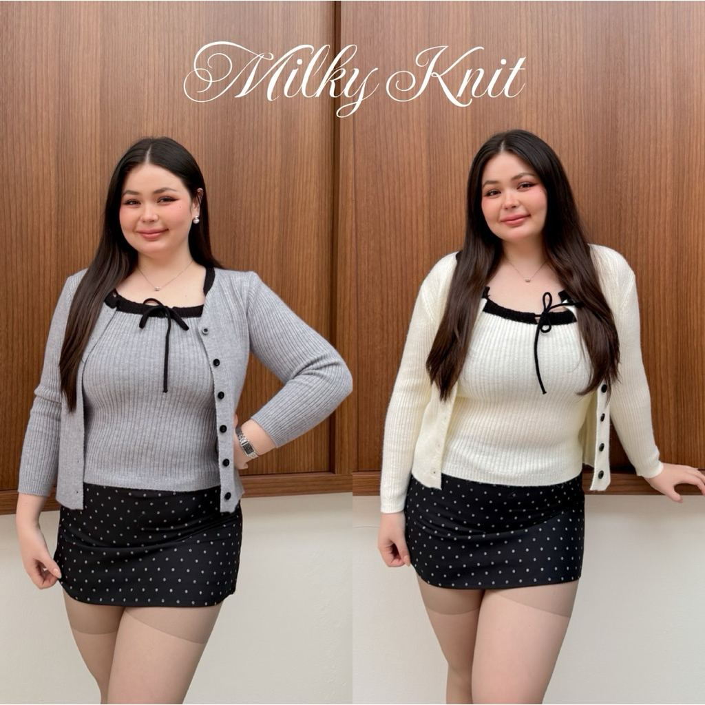 Lady M | Milky Knit set เสื้อคาร์ดิแกนแขนยาวและเสื้อสายเดี่ยวไหมพรมเข้าเซ็ทกัน ใส่ไปงานเทศกาลดนตรี เที่ยวต่างประเทศ