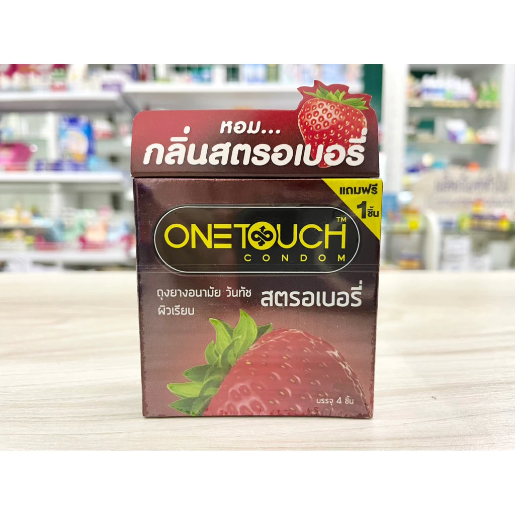 ONETOUCH Strawberry ถุงยางอนามัย วันทัช สตรอเบอรี่ ขนาด 52 มม. บรรจุ 4 ชิ้น