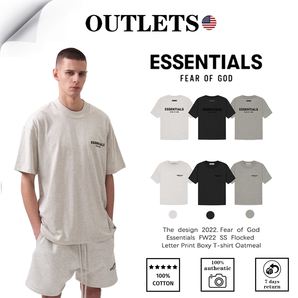 OUTLETS 🇺🇸 Fear of God Essentials T-shirts SS22 แขนสั้นขั้นพื้นฐาน เสื้อยืดสไตล์เดียวกันสำหรับคู่รัก