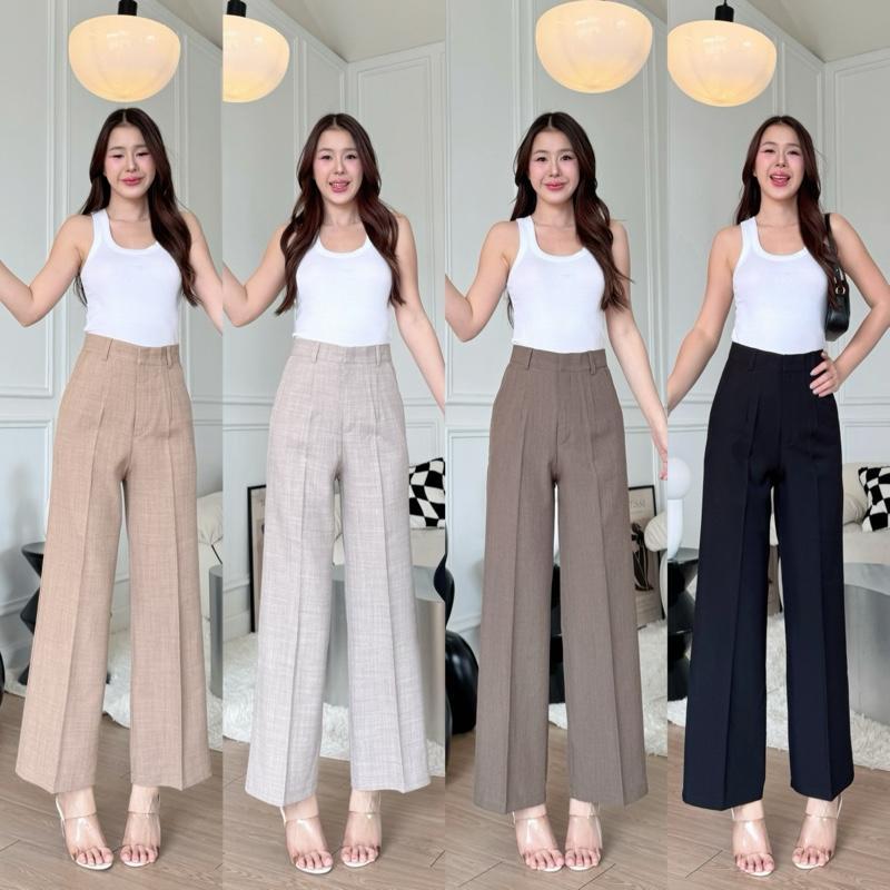 BM008 กางเกงขายาวกระบอกกลาง กระเป๋าเฉียง ผ้าสโนว์ฟลอร่า ใส่สบาย ระบายอากาศได้ดี