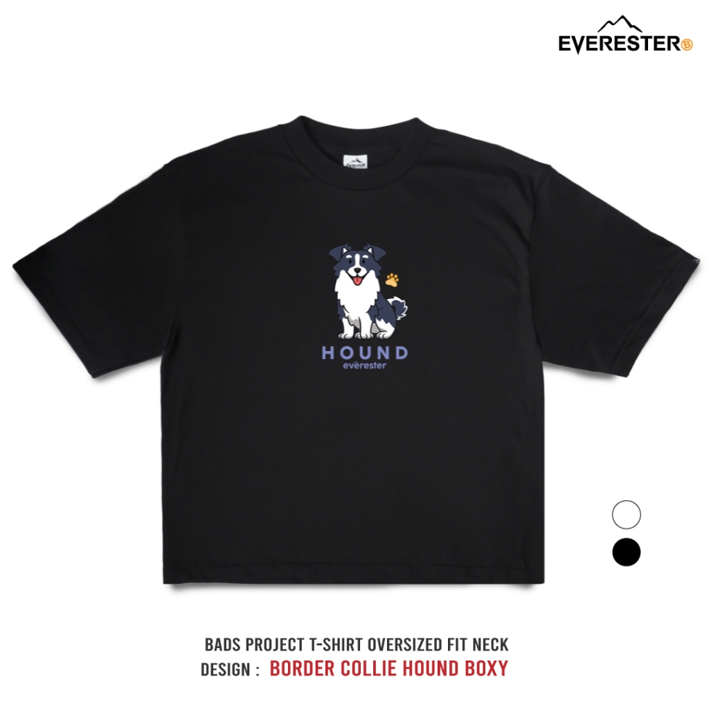 EVERESTER เสื้อยืด Boxy Cropped ทรงสั้น พอดีตัว | Unisex | Happy Hound Oversize นุ่มพิเศษ ebox