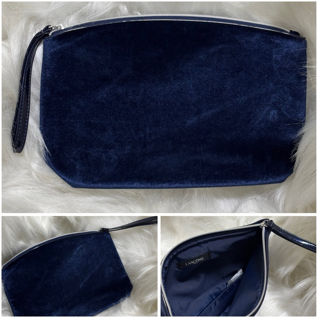 กระเป๋าเครื่องสำอางลังโคม แท้100% ขนาด26x16cm สีน้ำเงินเข้มกำมะหยี่ ซิปเงาสวย ขนาดกำลังดีจุได้เยอะ ของใหม่ พร้อมส่งค่ะ💙