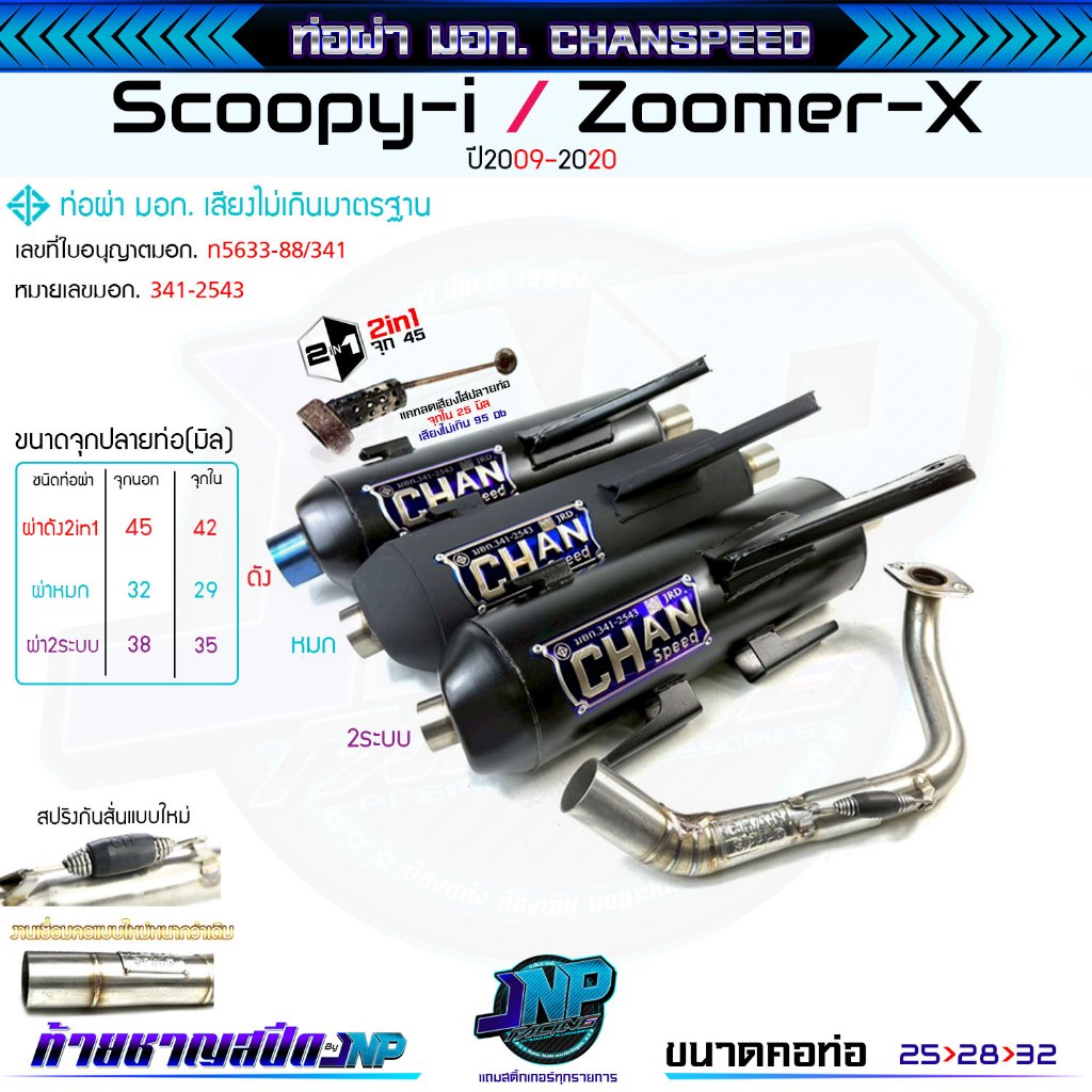 ท่อผ่า สกุปปี้ ปีเก่าและใหม่ล่าสุด ชาญสปีด Chanspeed Scoopyi 2009-2020 ZoomerX ScoopyiGen4 2021-2024