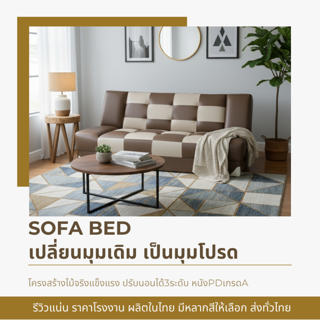 Sofa Bed โซฟาปรับนอน โซฟาเบด ชุดห้องนอน ห้องรับแขก ปรับนอนได้3ระดับ ใช้แทนเตียงเสริมได้ ยาว172cm. หนังเทียมPD ผลิตในไทย