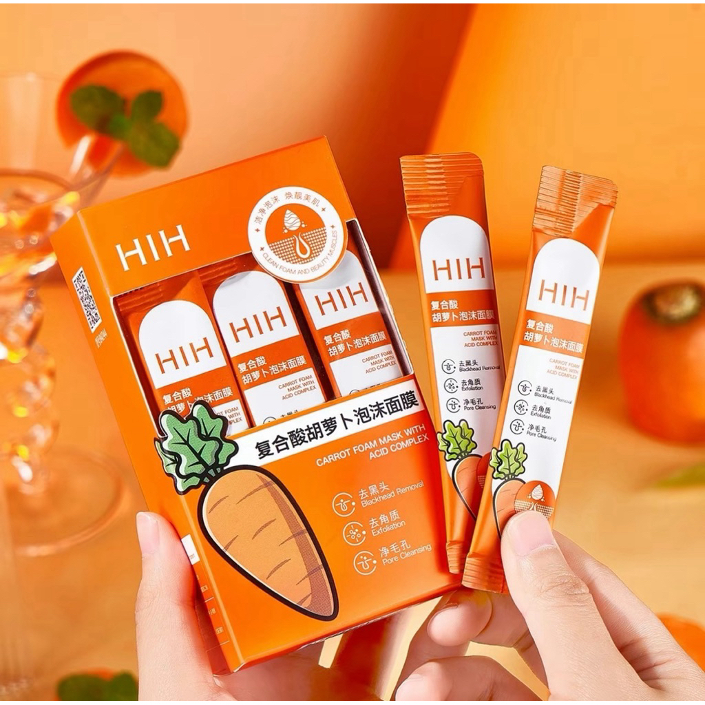 HiHมาร์คแครอท ฟองฟู่ ช่วยทำความสะอาดผิวหน้า บำรุงผิวให้ความชุ่มชื้น 1 กล่อง 20 ซอง