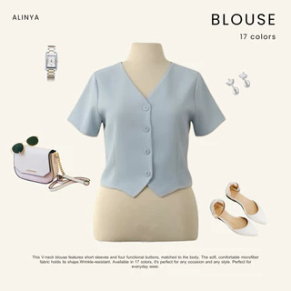 F004 | เสื้อเบลาส์ คอวี (ป้าย Alinya)